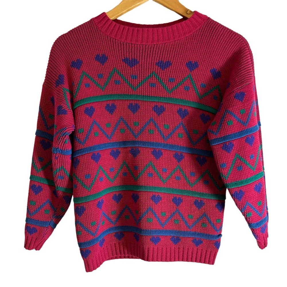 Merremont Knitwear Women’s Size Vintage Small Cropped Y2K 80s Heart Sweater